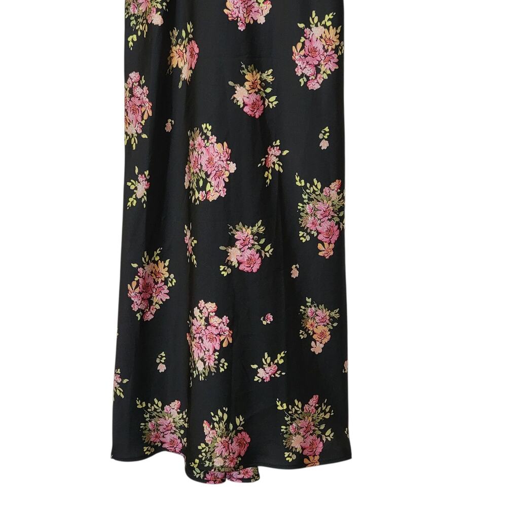 ZARA Floral Sleeveless Black Pink Midi Slip Dress Romantic Size S - Picture 7 of 16